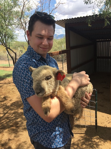 Brady and a Southdowne Miniature Babydoll Sheep